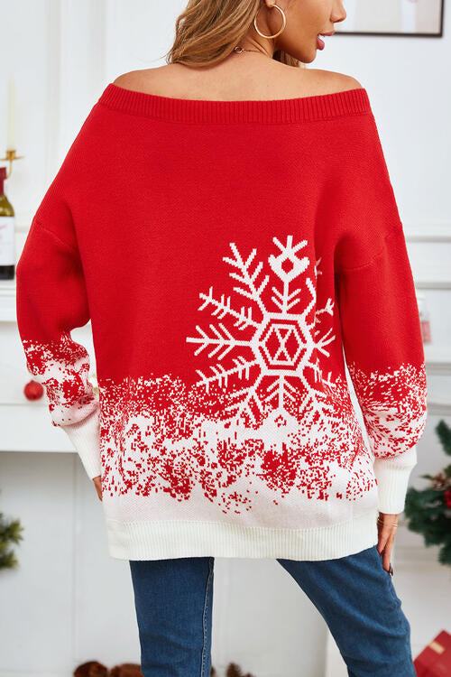 Off-Shoulder Long Sleeve Sweater BLUE ZONE PLANET