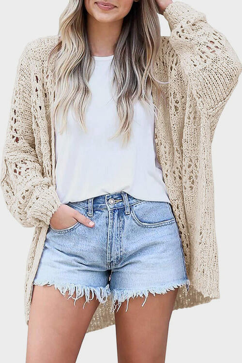 Openwork Open Front Long Sleeve Cardigan BLUE ZONE PLANET
