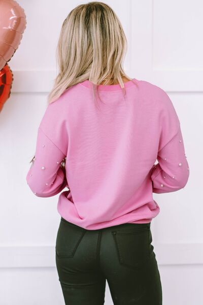 Blue Zone Planet | Pearl Round Neck Dropped Shoulder Sweatshirt BLUE ZONE PLANET