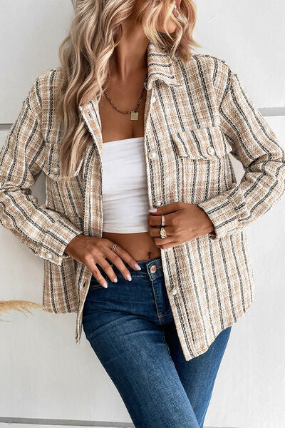 Blue Zone Planet | Pocketed Button Up Collared Neck Jacket BLUE ZONE PLANET