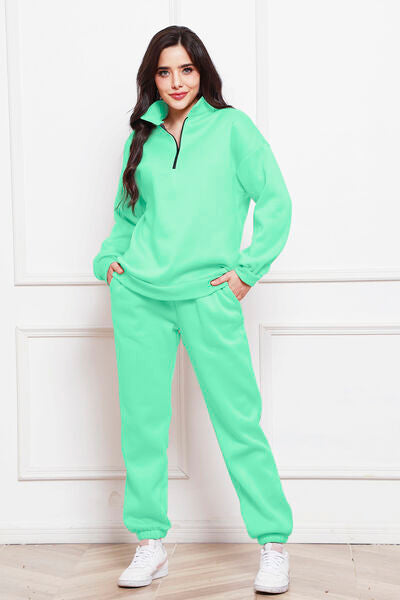 Blue Zone Planet | Half Zip Long Sleeve Sweatshirt and Pants Set BLUE ZONE PLANET