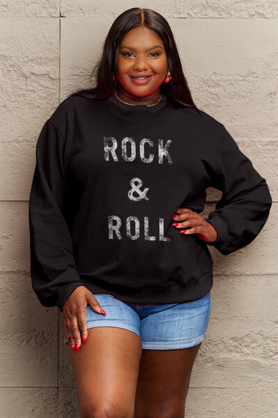 Blue Zone Planet | Simply Love Full Size ROCK & ROLL Round Neck Sweatshirt BLUE ZONE PLANET