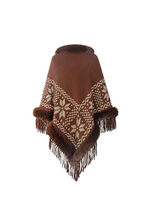 Fringe Geometric Cape Sleeve Poncho BLUE ZONE PLANET