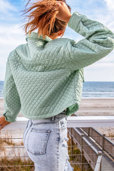 Blue Zone Planet | Quilted Snap and Zip Long Sleeve Cropped Jacket BLUE ZONE PLANET
