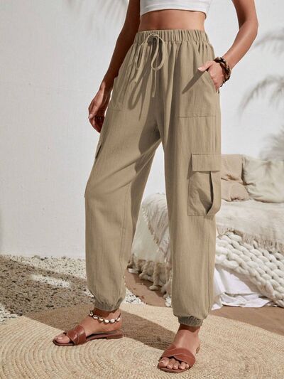 Drawstring Joggers with Cargo Pockets Trendsi