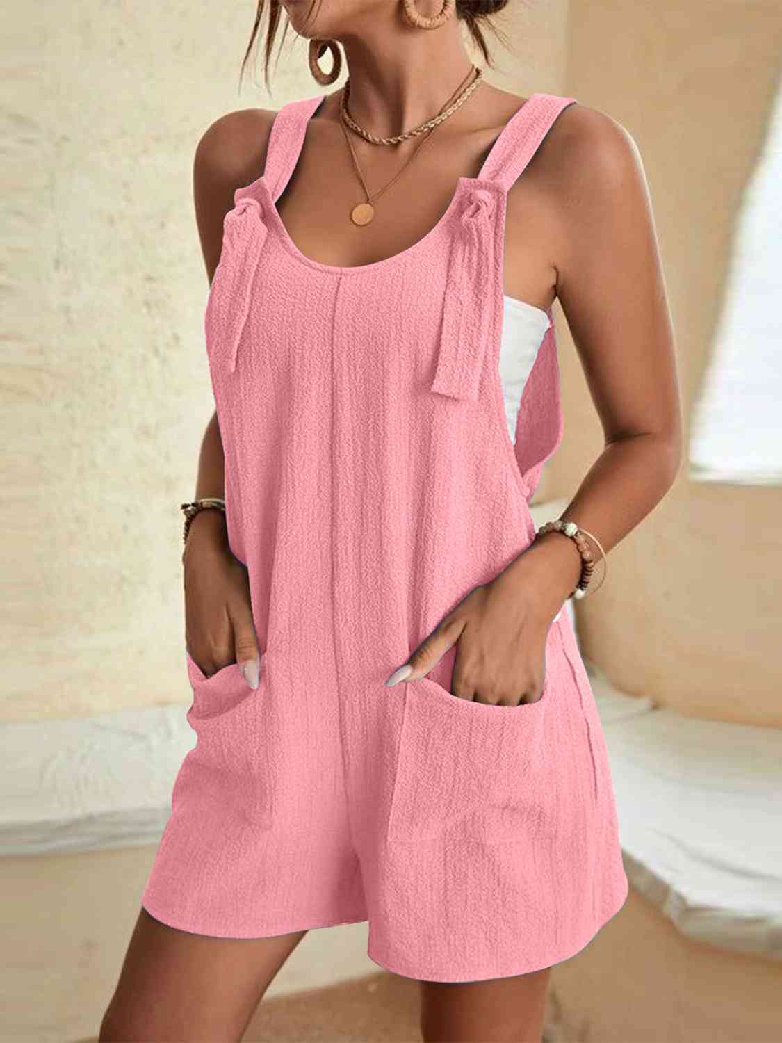 Full Size Scoop Neck Romper with Pockets BLUE ZONE PLANET