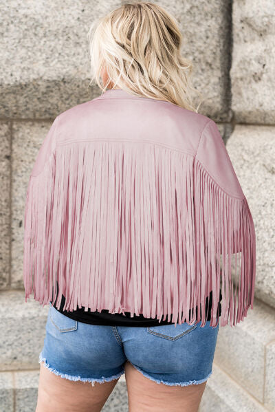 Plus Size Fringe Open Front Jacket Trendsi