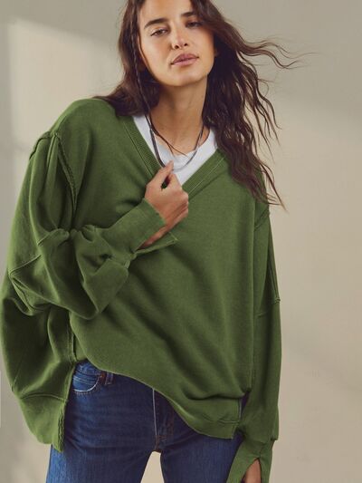 Slit Round Neck Dropped Shoulder T-Shirt Trendsi