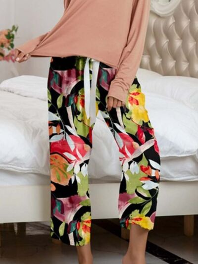 Blue Zone Planet | Round Neck Top and Printed Pants Lounge Set BLUE ZONE PLANET