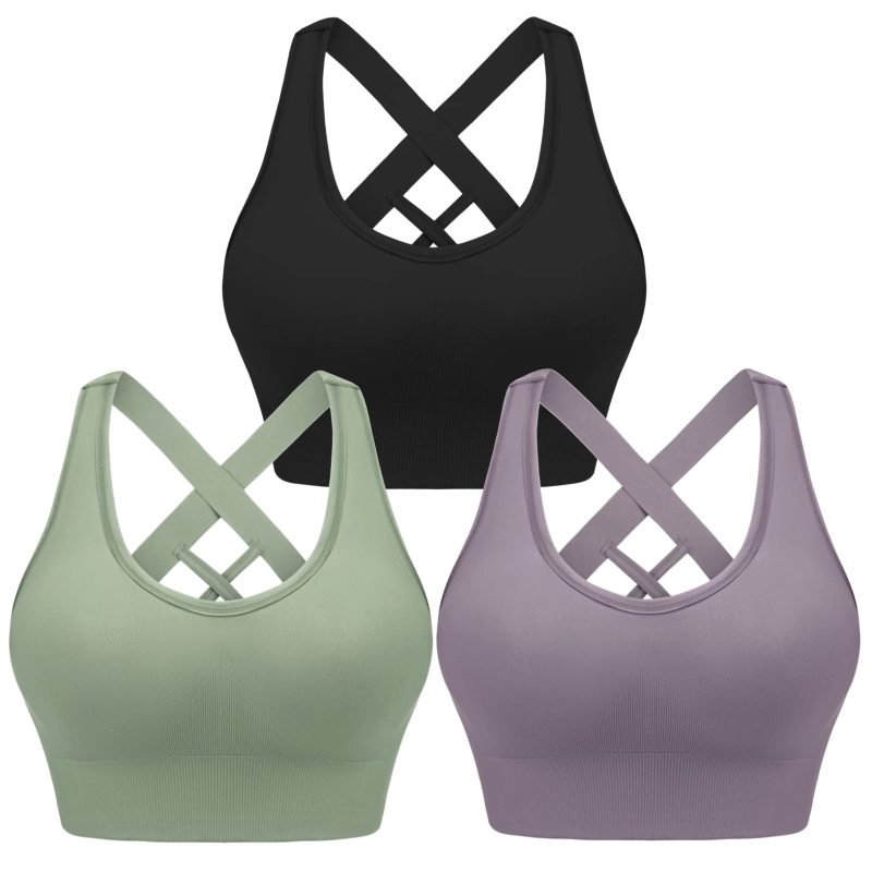 Women's cross strap seamless back sports bra kakaclo