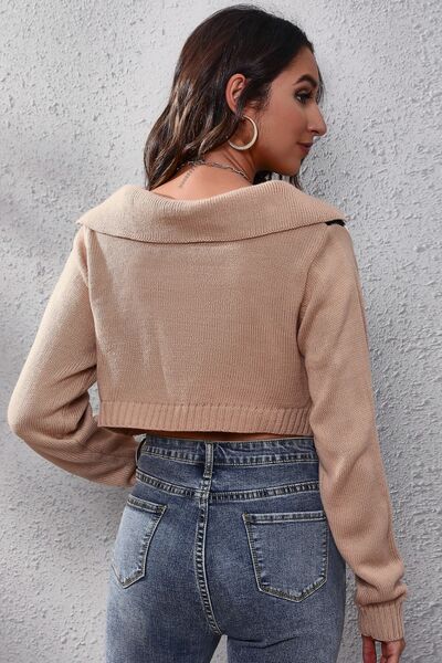 Blue Zone Planet | Geometric Long Sleeve Cropped Sweater BLUE ZONE PLANET