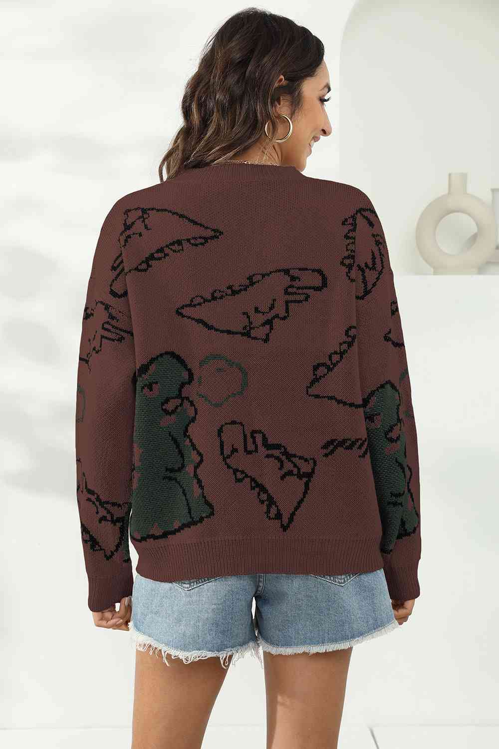 Dinosaur Print Pullover Sweater BLUE ZONE PLANET