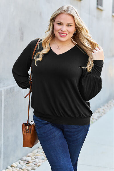 Blue Zone Planet | Basic Bae Full Size V-Neck Lantern Sleeve Blouse BLUE ZONE PLANET