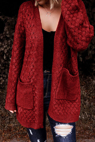 Open Front Dropped Shoulder Cardigan with Pockets Trendsi