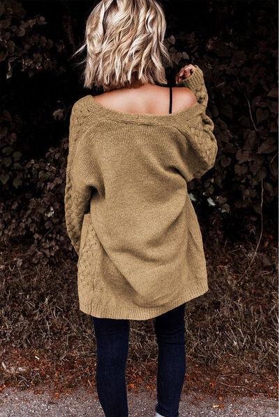 Open Front Dropped Shoulder Cardigan with Pockets Trendsi