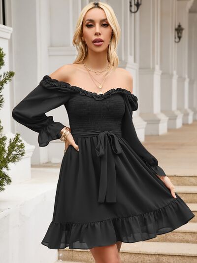 Blue Zone Planet | Tie Front Ruffle Hem Smocked Dress BLUE ZONE PLANET