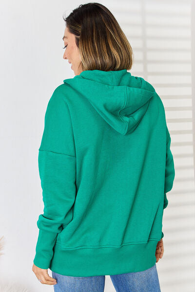 Zenana Half Snap Long Sleeve Hoodie BLUE ZONE PLANET