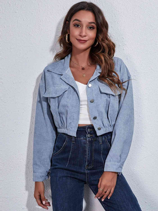 Collared Neck Dropped Shoulder Buttoned Jacket BLUE ZONE PLANET