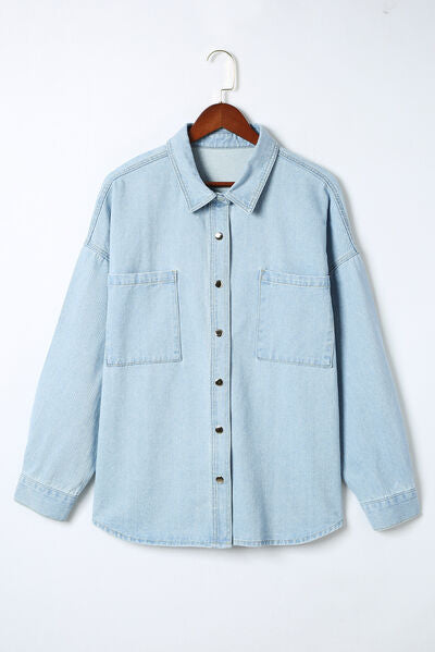 Plus Size Snap Down Pocketed Denim Jacket BLUE ZONE PLANET