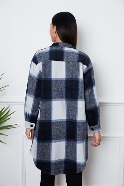 Plaid Button Up Collared Neck Outerwear BLUE ZONE PLANET