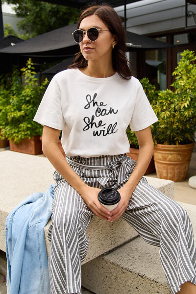 Blue Zone Planet | Simply Love Full Size SHE CAN SHE WILL Short Sleeve T-Shirt BLUE ZONE PLANET
