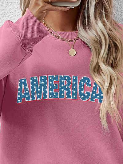 Blue Zone Planet | AMERICA Round Neck Dropped Shoulder Sweatshirt BLUE ZONE PLANET