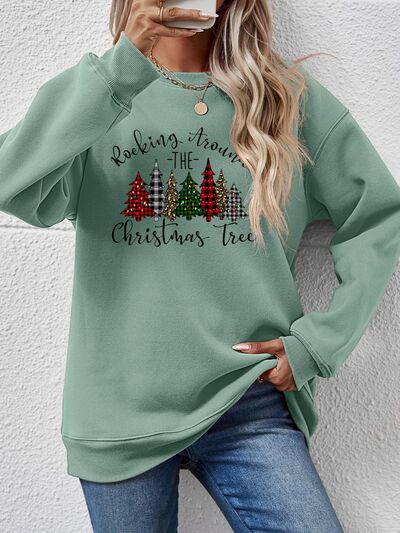 Blue Zone Planet | Christmas Tree Graphic Round Neck Sweatshirt BLUE ZONE PLANET