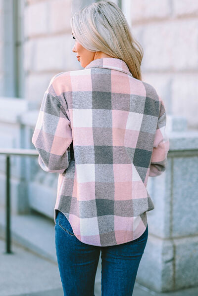 Blue Zone Planet | Plaid Button Up Dropped Shoulder Jacket BLUE ZONE PLANET