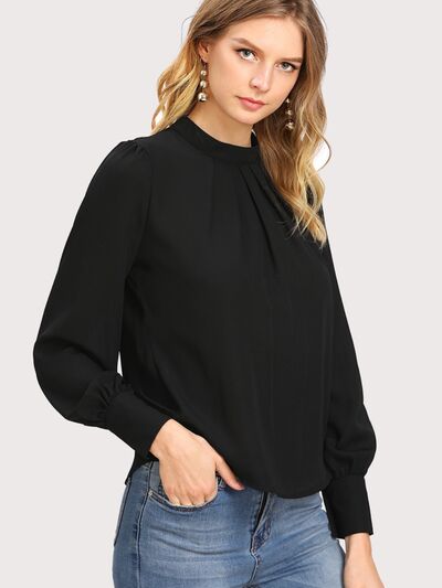 Blue Zone Planet | Mock Neck Lantern Sleeve Shirt BLUE ZONE PLANET