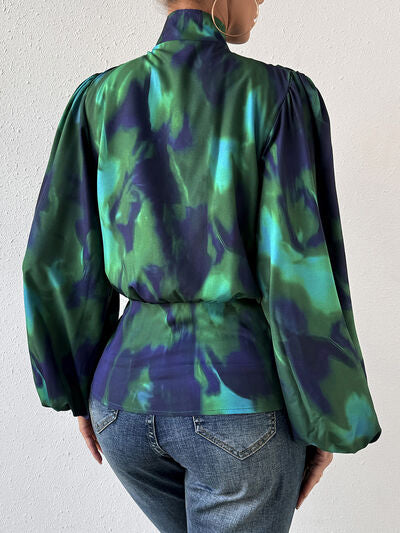 Blue Zone Planet | Tie-Dye Button Up Balloon Sleeve Blouse BLUE ZONE PLANET