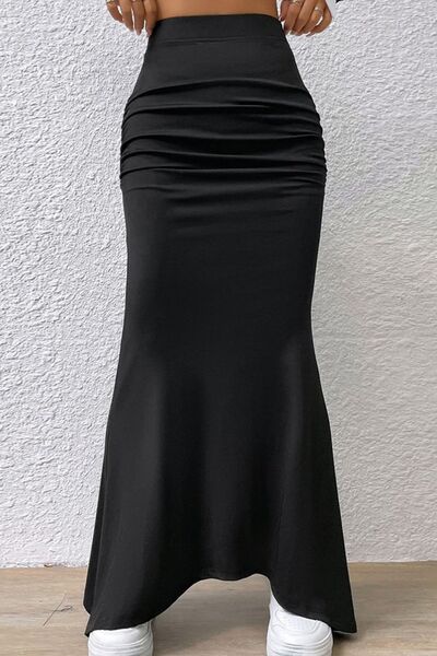 Blue Zone Planet | Ruched Maxi Trumpet Skirt BLUE ZONE PLANET