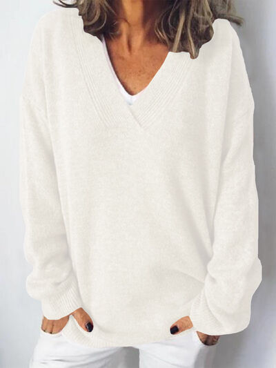 Blue Zone Planet | V-Neck Dropped Shoulder Sweater BLUE ZONE PLANET