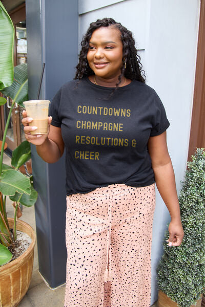 Blue Zone Planet | Simply Love Full Size COUNTDOWNS CHAMPAGNE RESOLUTIONS & CHEER Round Neck T-shirt BLUE ZONE PLANET