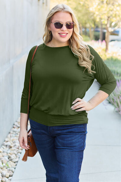 Blue Zone Planet | Basic Bae Full Size Round Neck Batwing Sleeve Blouse BLUE ZONE PLANET