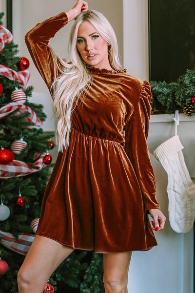 Blue Zone Planet | Frill Trim Long Sleeve Mini Dress BLUE ZONE PLANET