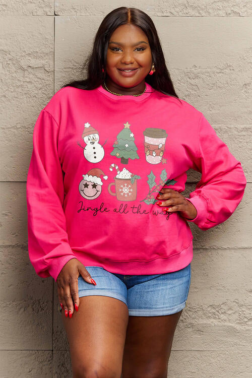 Simply Love Full Size JINGLE ALL THE WAY Long Sleeve Sweatshirt BLUE ZONE PLANET