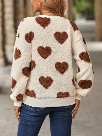 Blue Zone Planet | Fuzzy Heart Dropped Shoulder Sweatshirt BLUE ZONE PLANET