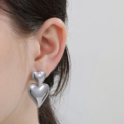 Stainless Steel Double Heart Earrings BLUE ZONE PLANET