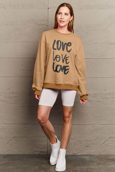 Simply Love Full Size LOVE Round Neck Sweatshirt BLUE ZONE PLANET