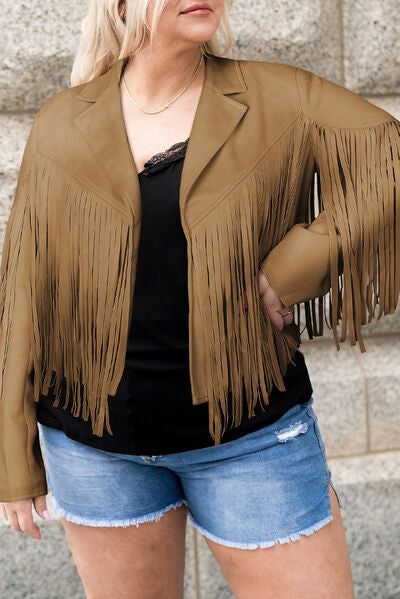 Plus Size Fringe Open Front Jacket Trendsi