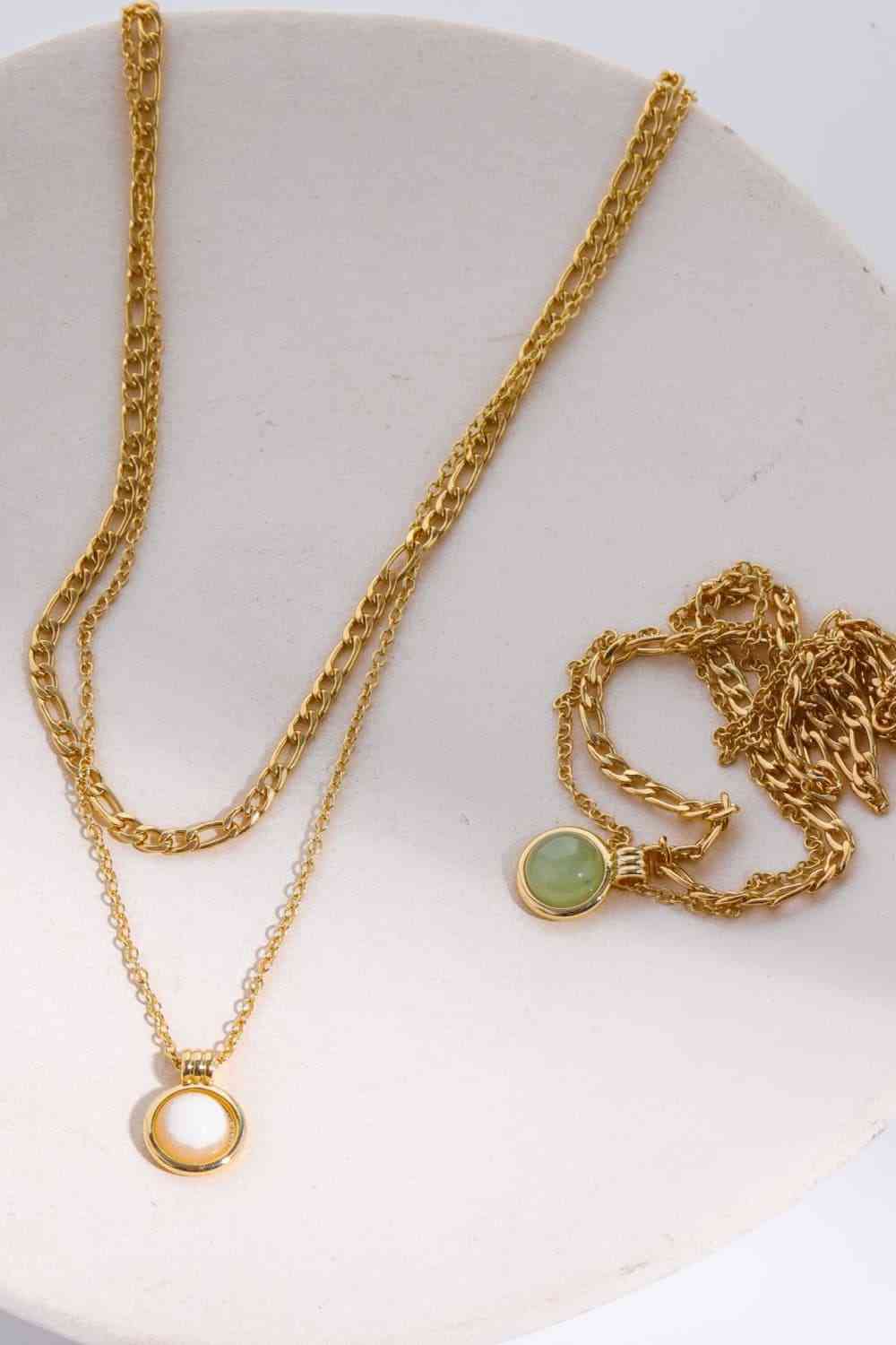 Blue Zone Planet | Copper 14K Gold-Plated Round Shape Aventurine Pendant Necklace BLUE ZONE PLANET