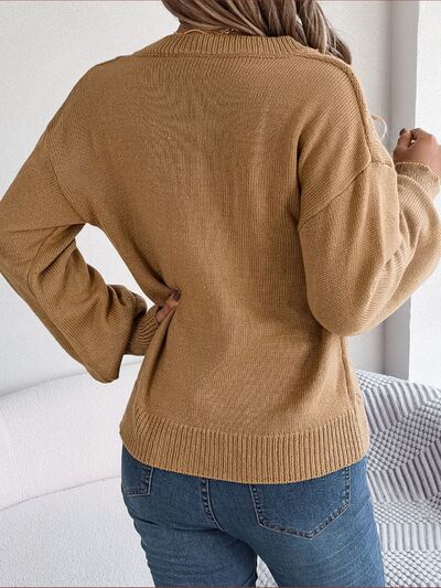 Blue Zone Planet | Cable-Knit Buttoned V-Neck Sweater BLUE ZONE PLANET