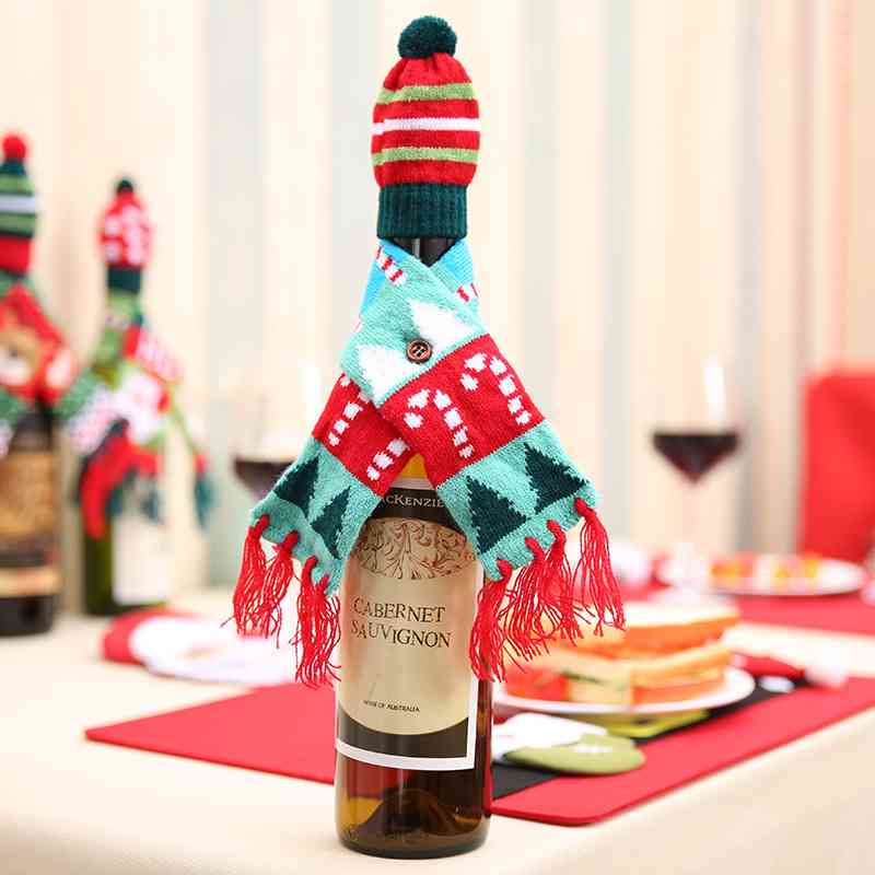 Christmas Hat and Scarf Wine Bottle Decoration BLUE ZONE PLANET