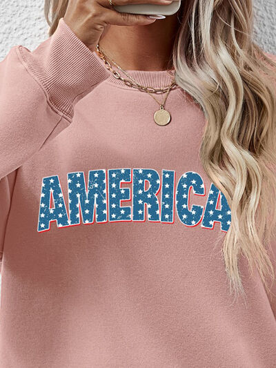 Blue Zone Planet | AMERICA Round Neck Dropped Shoulder Sweatshirt BLUE ZONE PLANET
