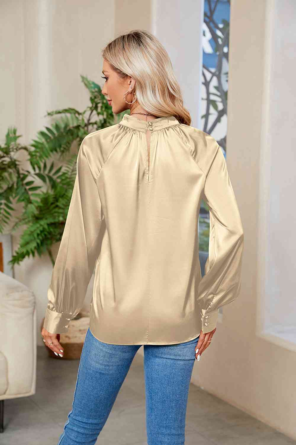 Cutout Mock Neck Long Sleeve Top BLUE ZONE PLANET