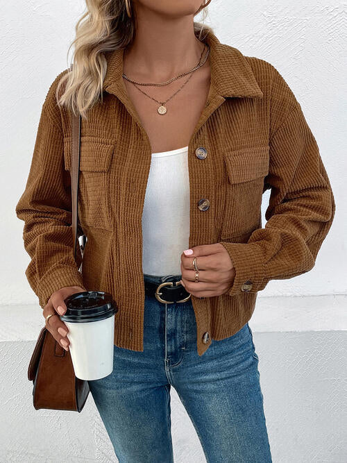 Collared Neck Button Front Jacket with Pockets BLUE ZONE PLANET