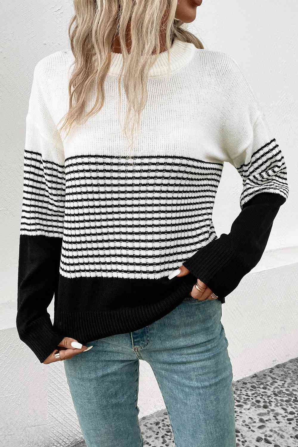 Striped Drop Shoulder Sweater BLUE ZONE PLANET