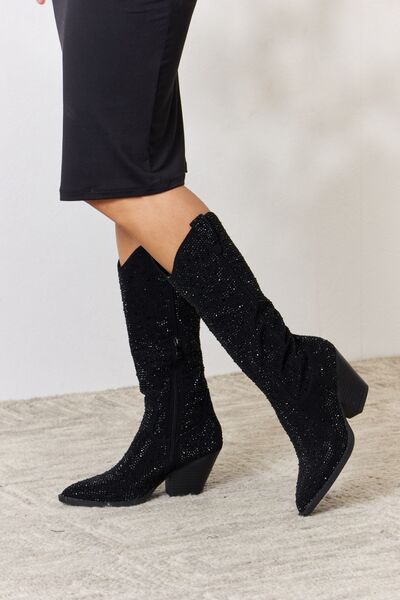 Forever Link Rhinestone Knee High Cowboy Boots BLUE ZONE PLANET