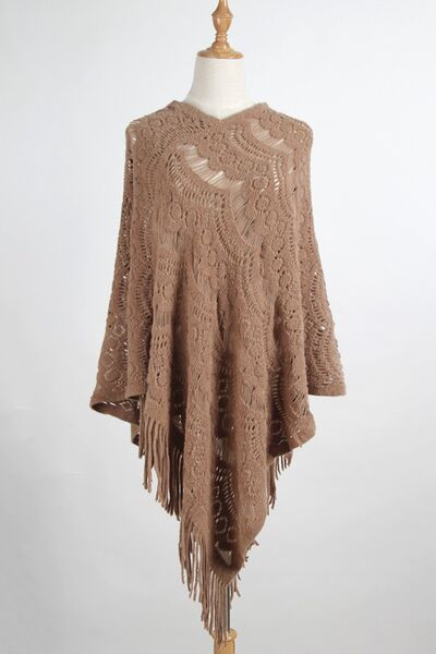 Blue Zone Planet |  Fringe Openwork Surplice Cape Sleeve Poncho BLUE ZONE PLANET