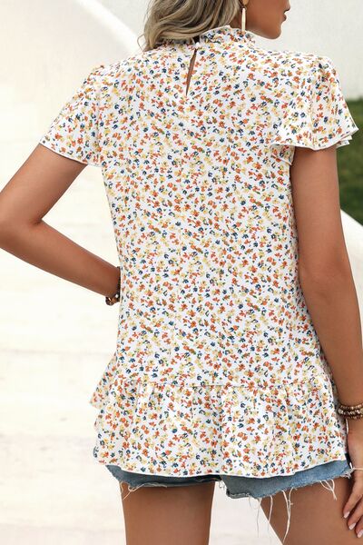 Blue Zone Planet | Ditsy Floral Mock Neck Short Sleeve T-Shirt BLUE ZONE PLANET